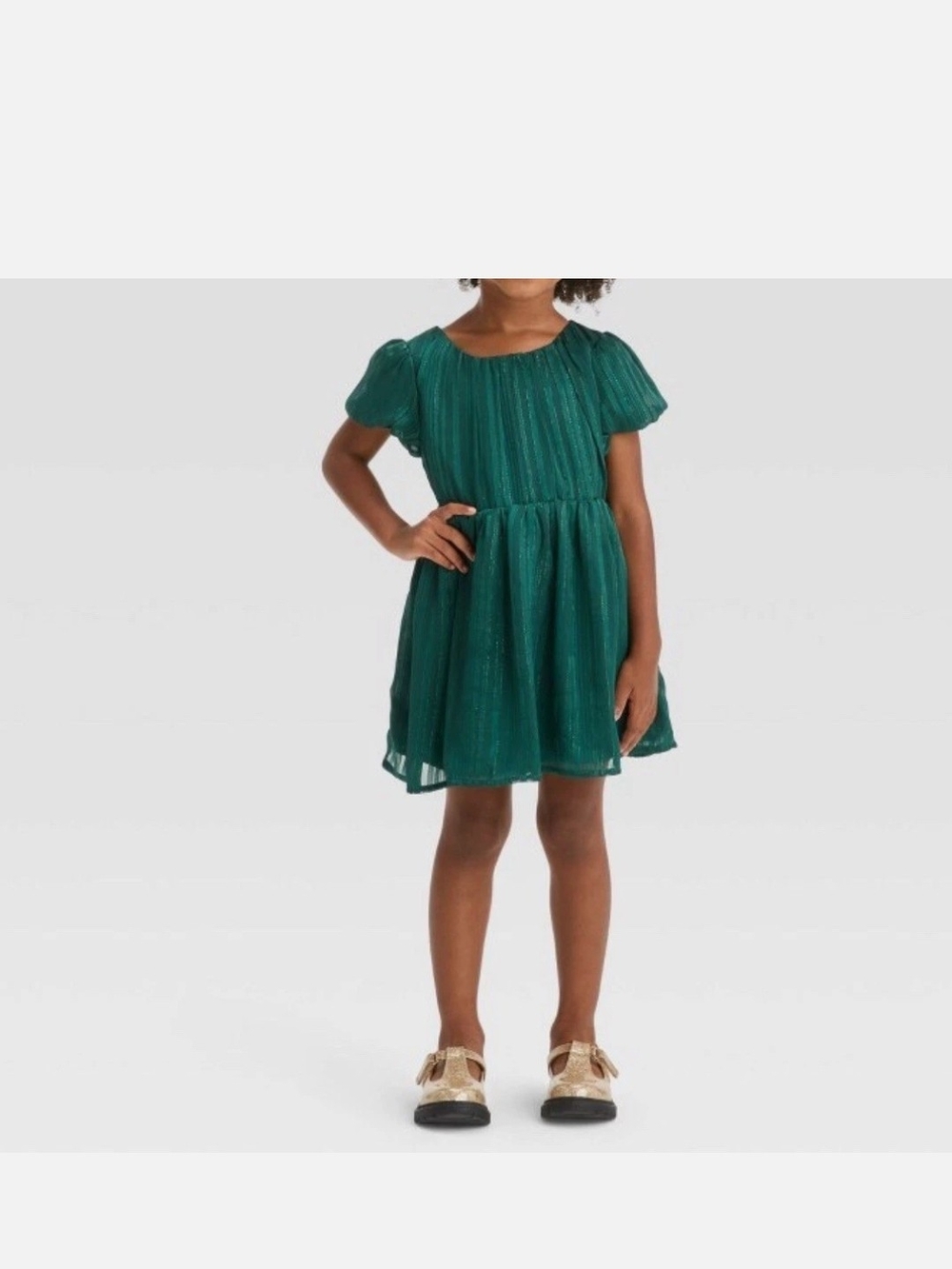 Cat & Jack Emerald Green Short Puff-Sleeve Party Dress Size 5T